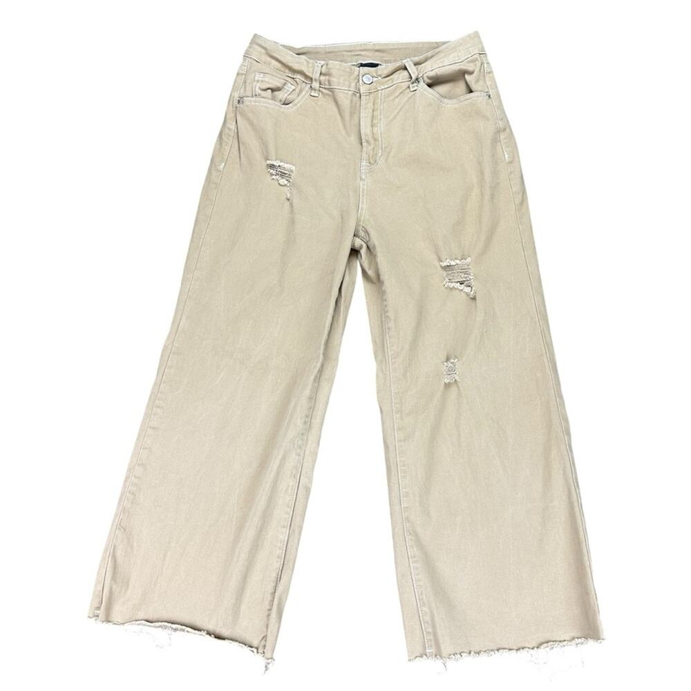 Dokotoo Wide Leg Cropped Pants Distressed High Rise Tan Size 12